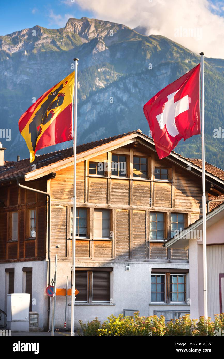 fluttering-swiss-and-bernese-oberland-region-flags-stock-photo-alamy