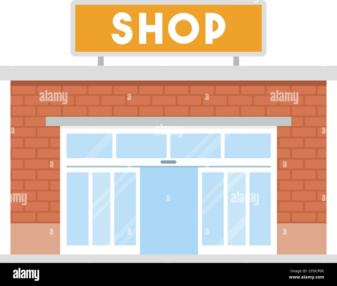 Store building exterior with open door, commerce and retail concept, isolated Stock Vector