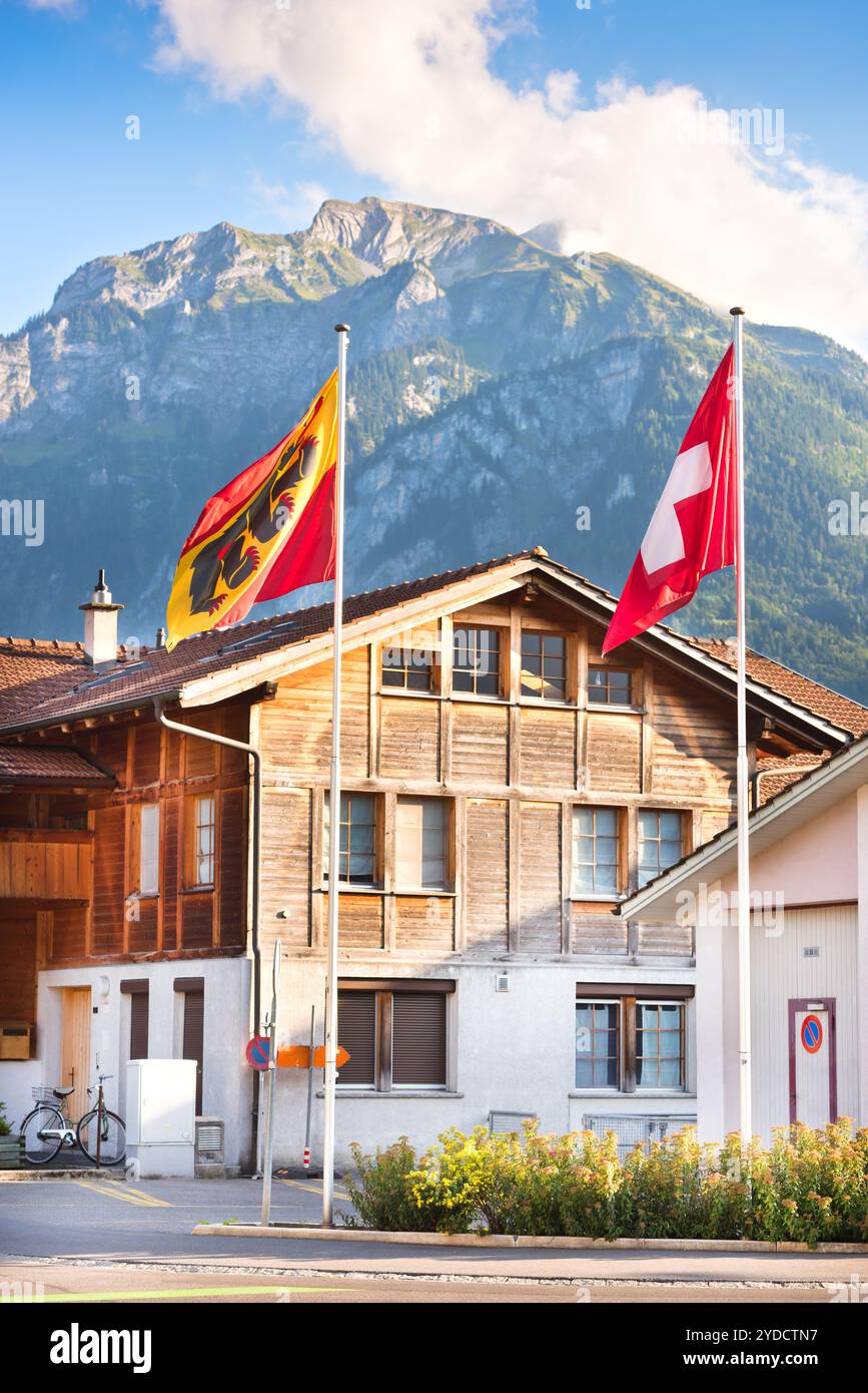 fluttering-swiss-and-bernese-oberland-region-flags-stock-photo-alamy