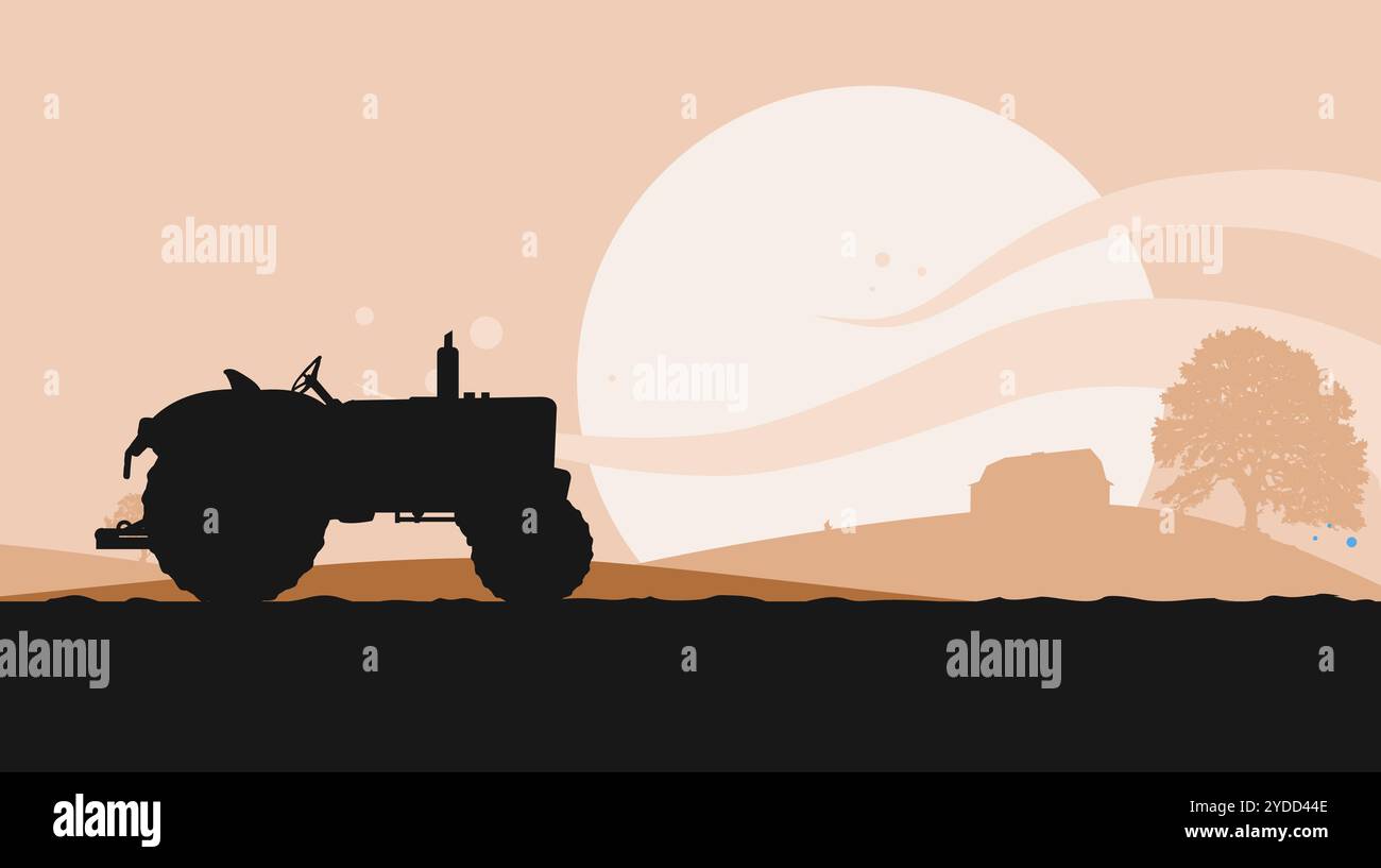 tractor silhouette in the field, agriculture Stock Vector Image & Art ...