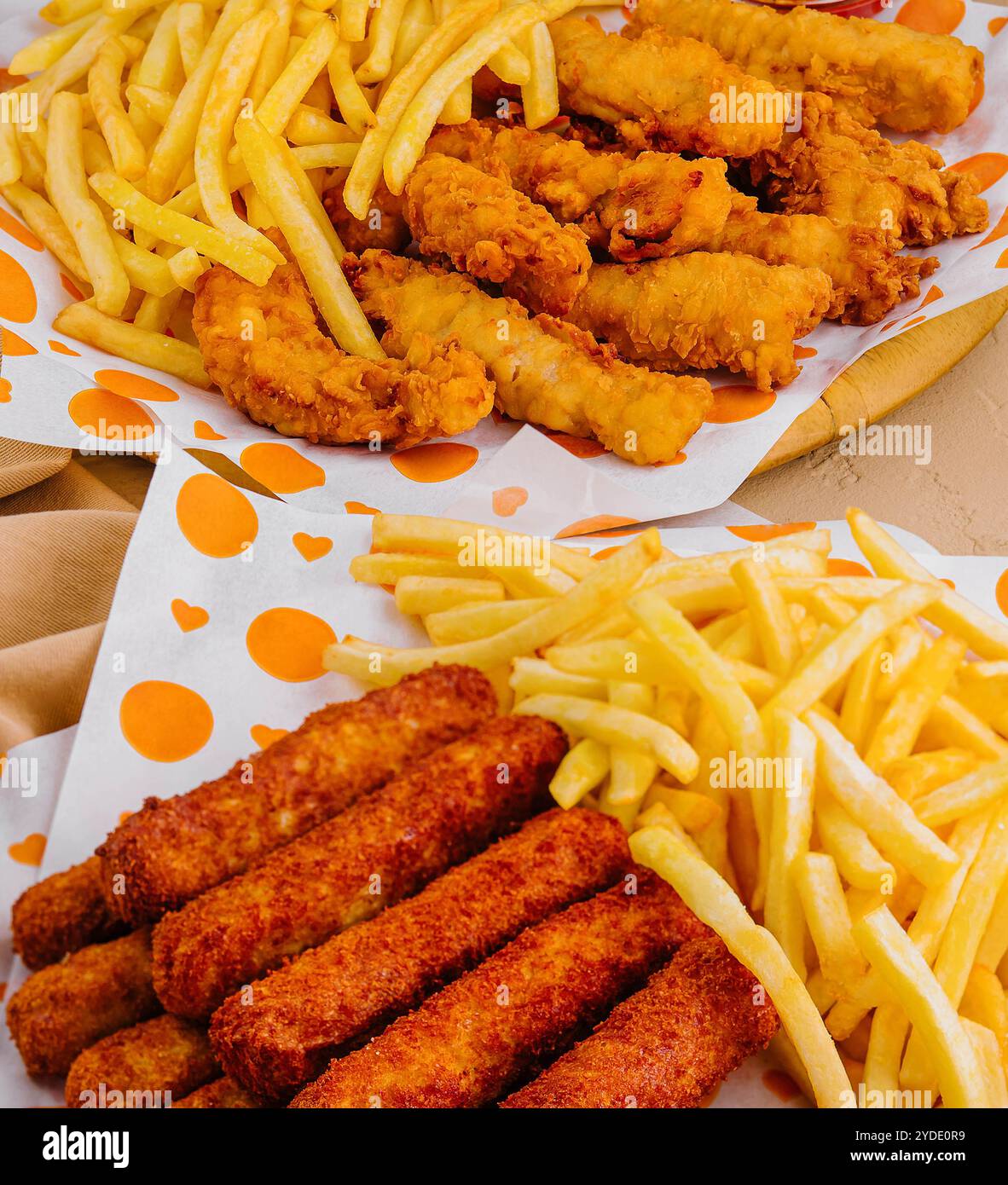 French fries with chicken nuggets close up Stock Photo