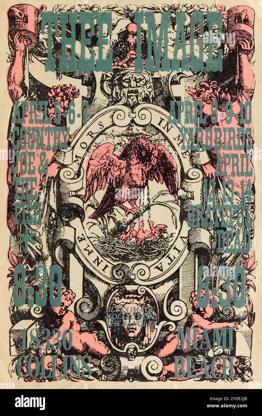 Grateful Dead, Yardbirds, Miami Beach, Florida - Psychedelic and vintage 1960s Concert Poster - Thee Image nightclub, 1968 Stock Photo