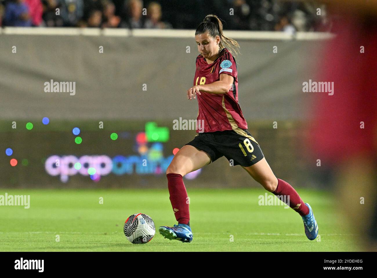 Heraklion, Greece. 25th Oct, 2024. Laura De Neve (18) of Belgium pictured during a game between the national women teams of Greece and Belgium, called the Red Flames on the first leg of the first play-off of the 2023-24 UEFA Women's European Qualifiers competition, on Friday 25 October 2024 in Heraklion, Greece . Credit: sportpix/Alamy Live News Stock Photo