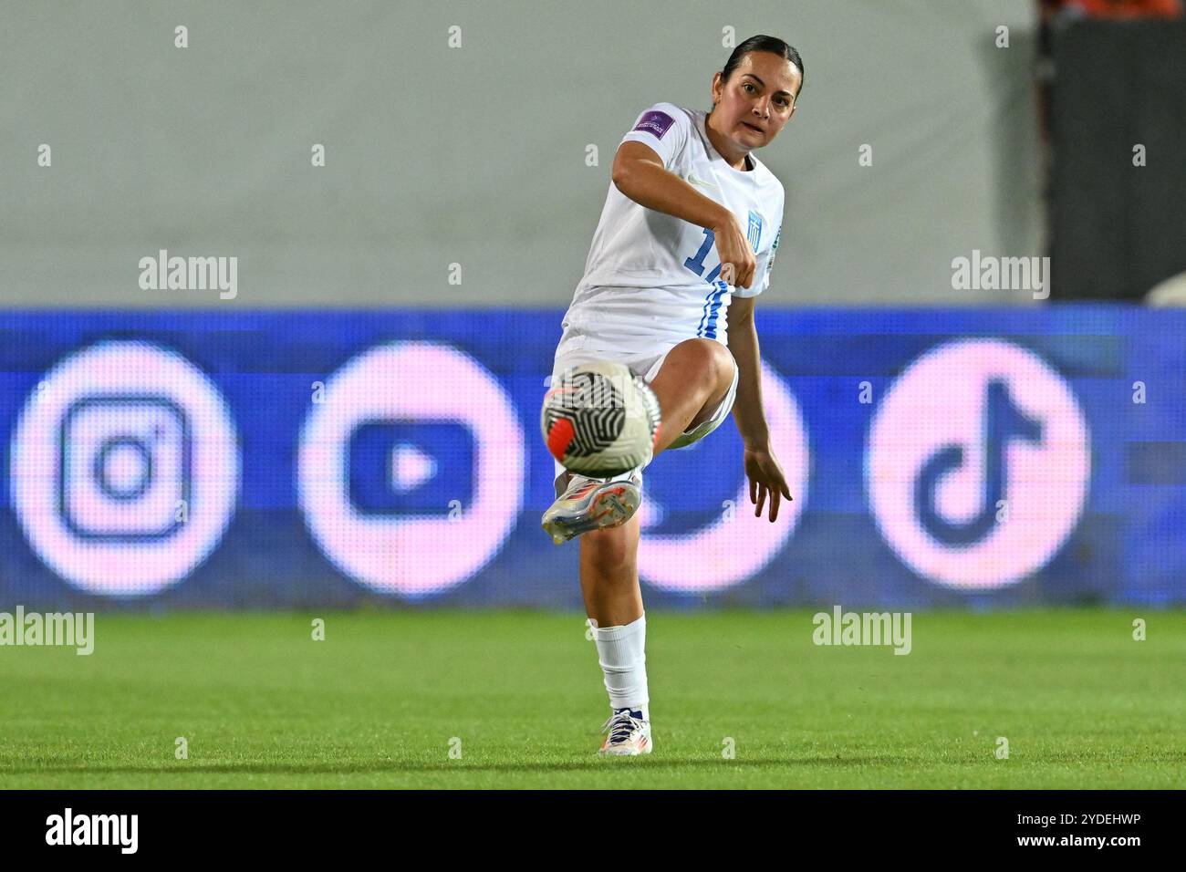 Heraklion, Greece. 25th Oct, 2024. Athanasia Moraitou (17) of Greece pictured during a game between the national women teams of Greece and Belgium, called the Red Flames on the first leg of the first play-off of the 2023-24 UEFA Women's European Qualifiers competition, on Friday 25 October 2024 in Heraklion, Greece . Credit: sportpix/Alamy Live News Stock Photo