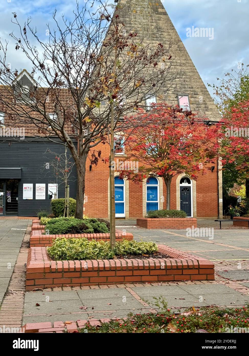 Martlesham Heath, Suffolk - 26 October 2024 :Shops and offices in the village square - Smartphone Captured Stock Image