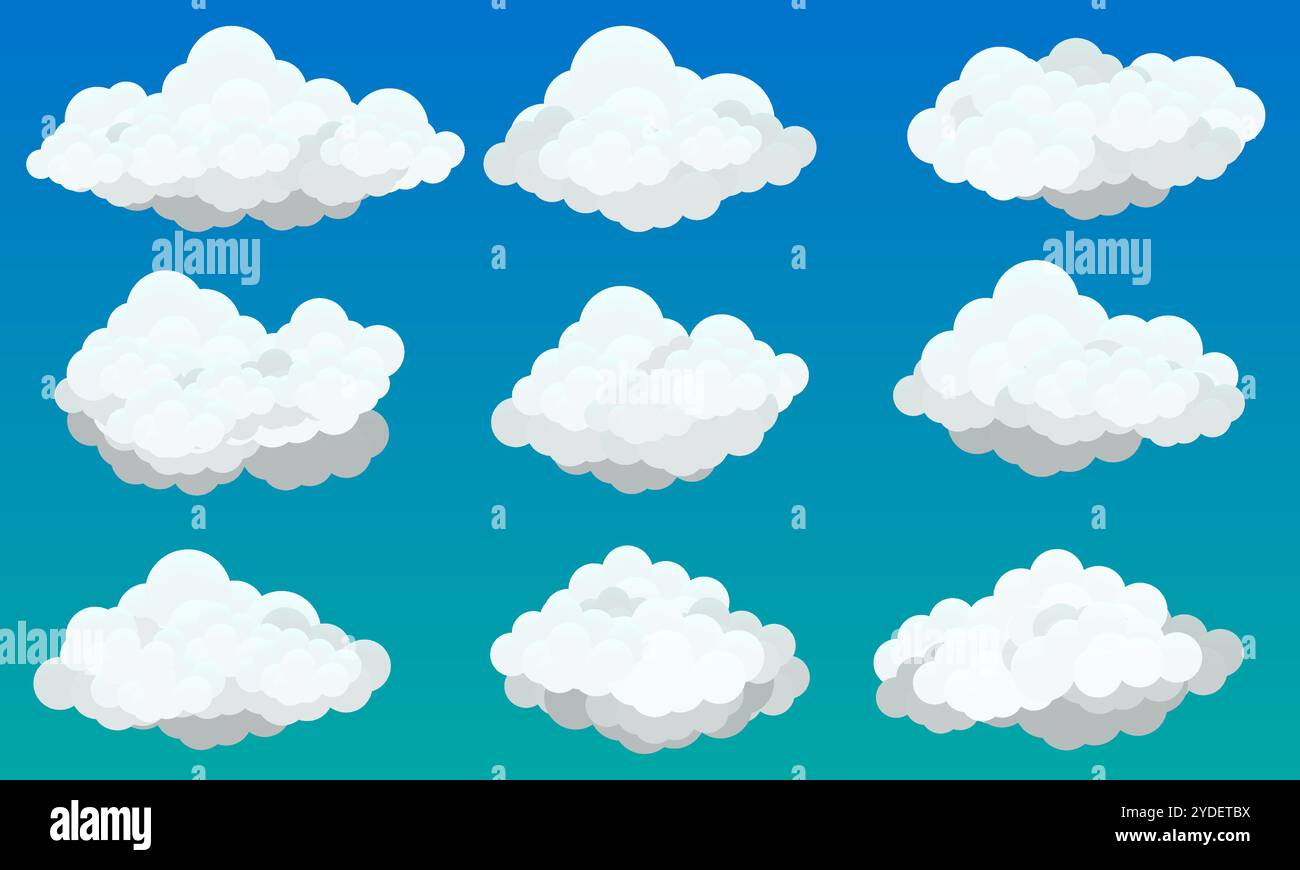 Set of cloud, fluffy white clouds in blue sky Stock Vector Image & Art ...