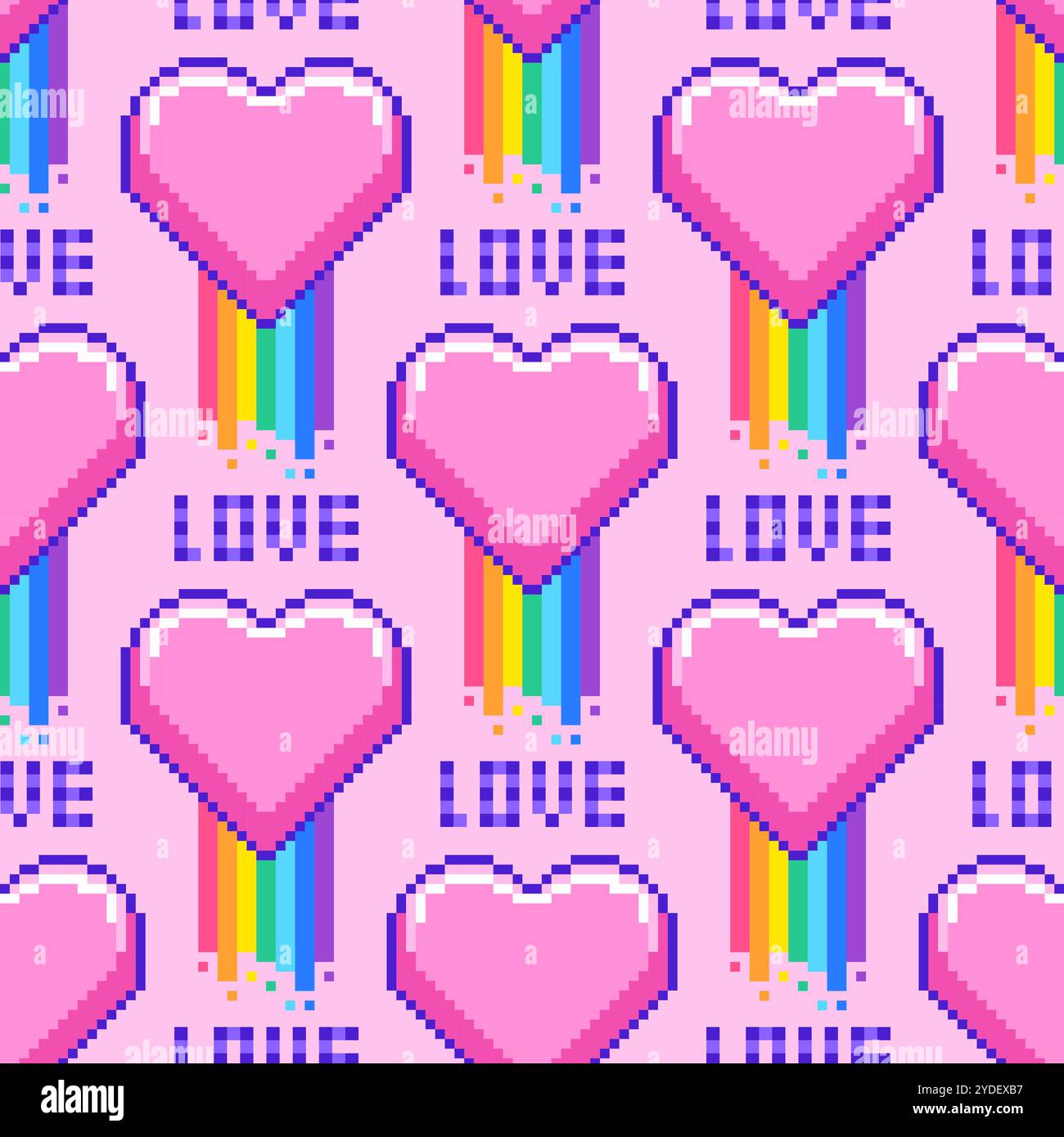 Seamless pattern with hearts in pixel art style Stock Vector