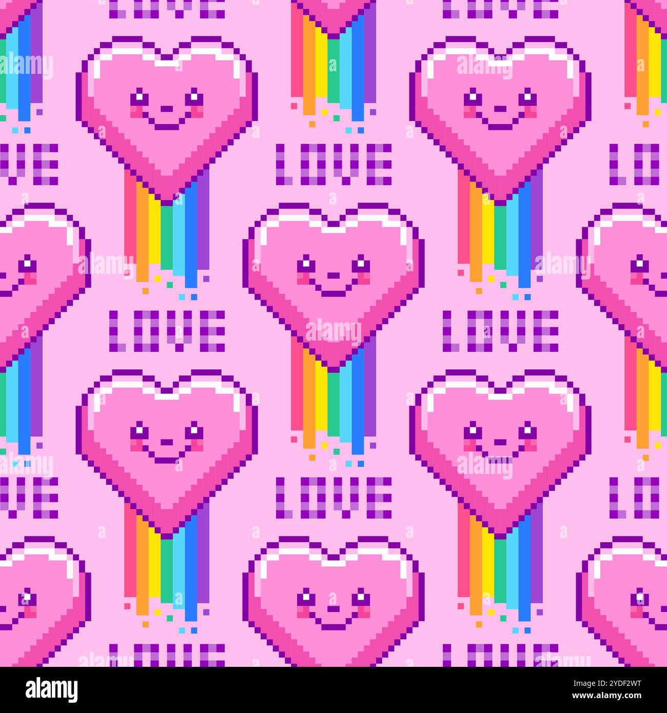 Seamless pattern with hearts in pixel art style  Stock Vector