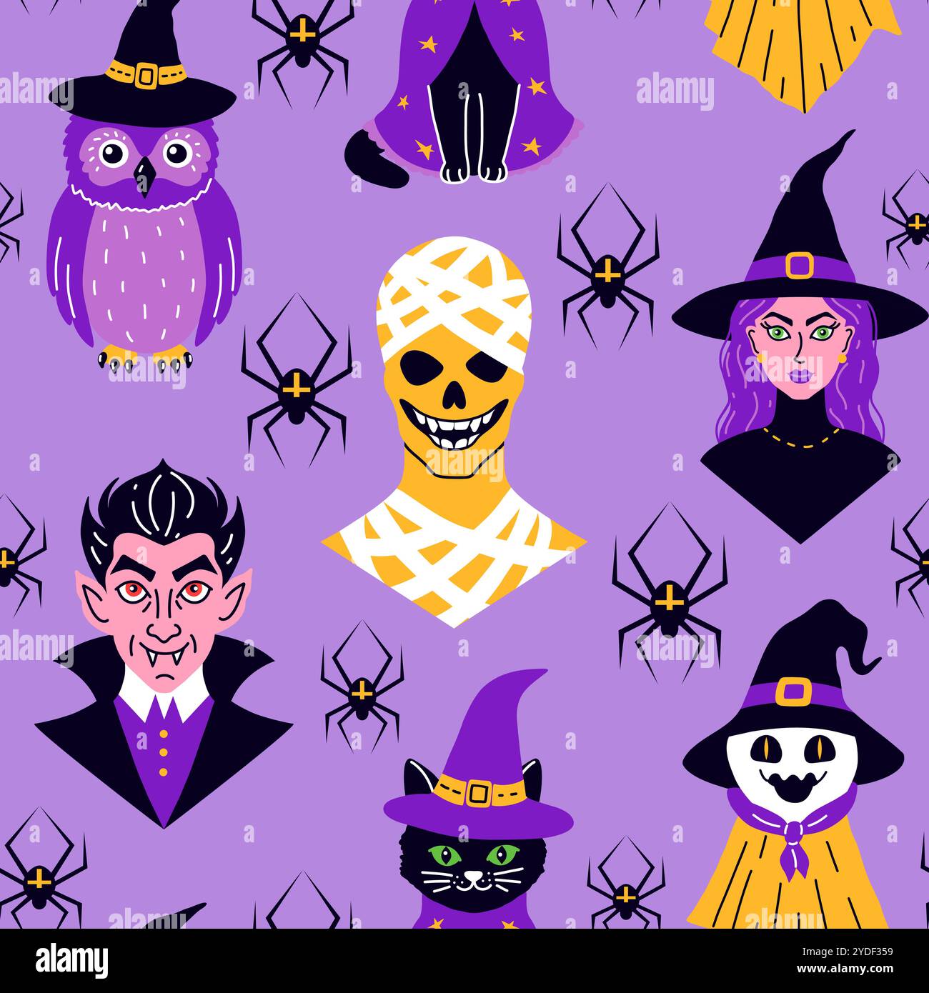 Seamless pattern with cute characters in simple style. Stock Vector