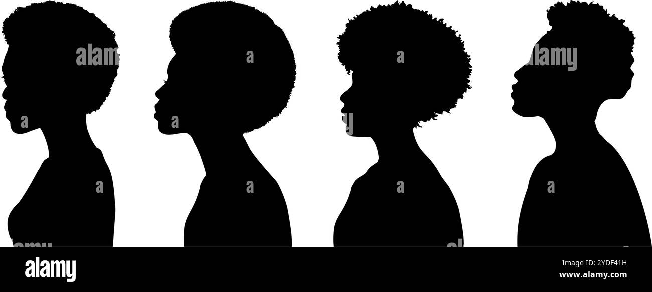 Set of silhouette of african american young woman Stock Vector Image ...