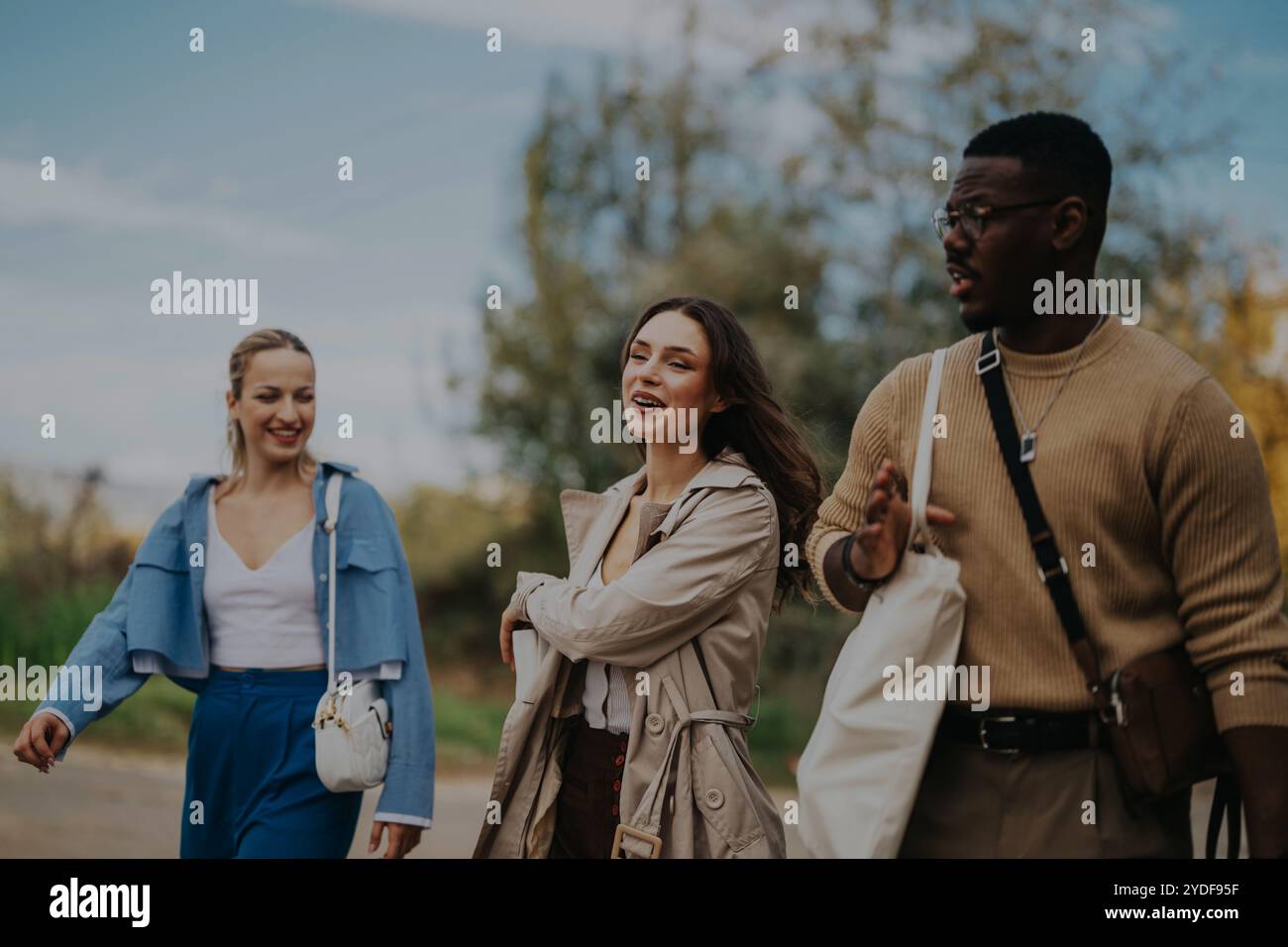 Friends enjoying a relaxing day outside in nature together Stock Photo ...