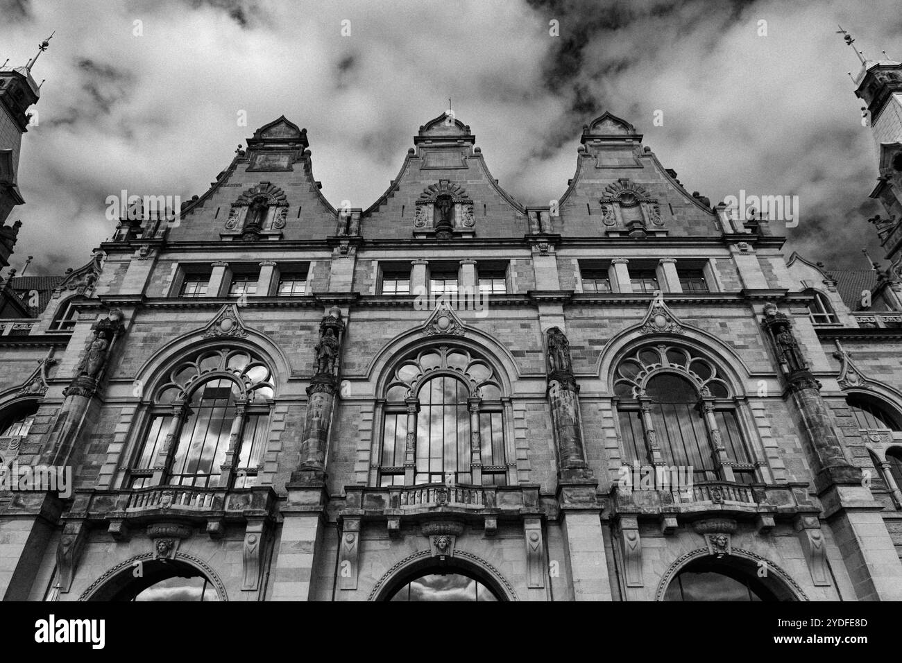 The facade of city hall in Hanover, Germany, in black and white Stock Photo