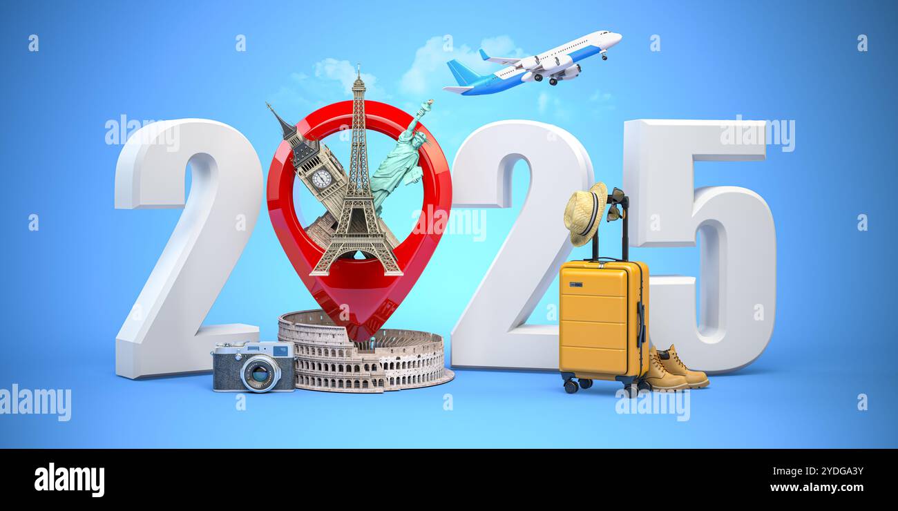 2025 Happy new year. Number 2025 and pin with most popular landmarks of ... - 2025 Some Landmarks Are Famous