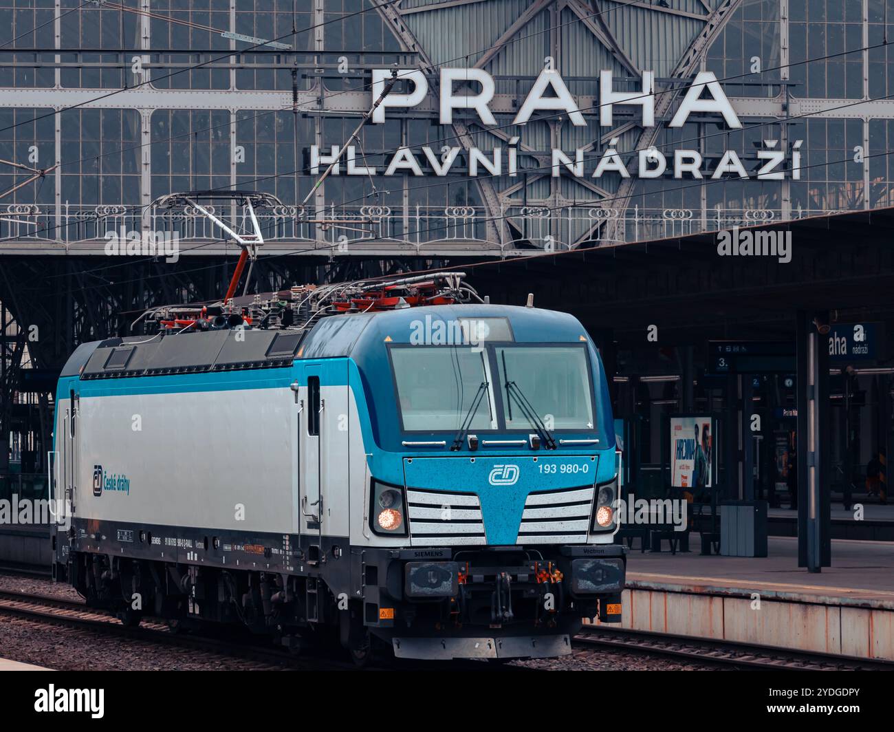 Modern electric train at Prague main railway station Stock Photo