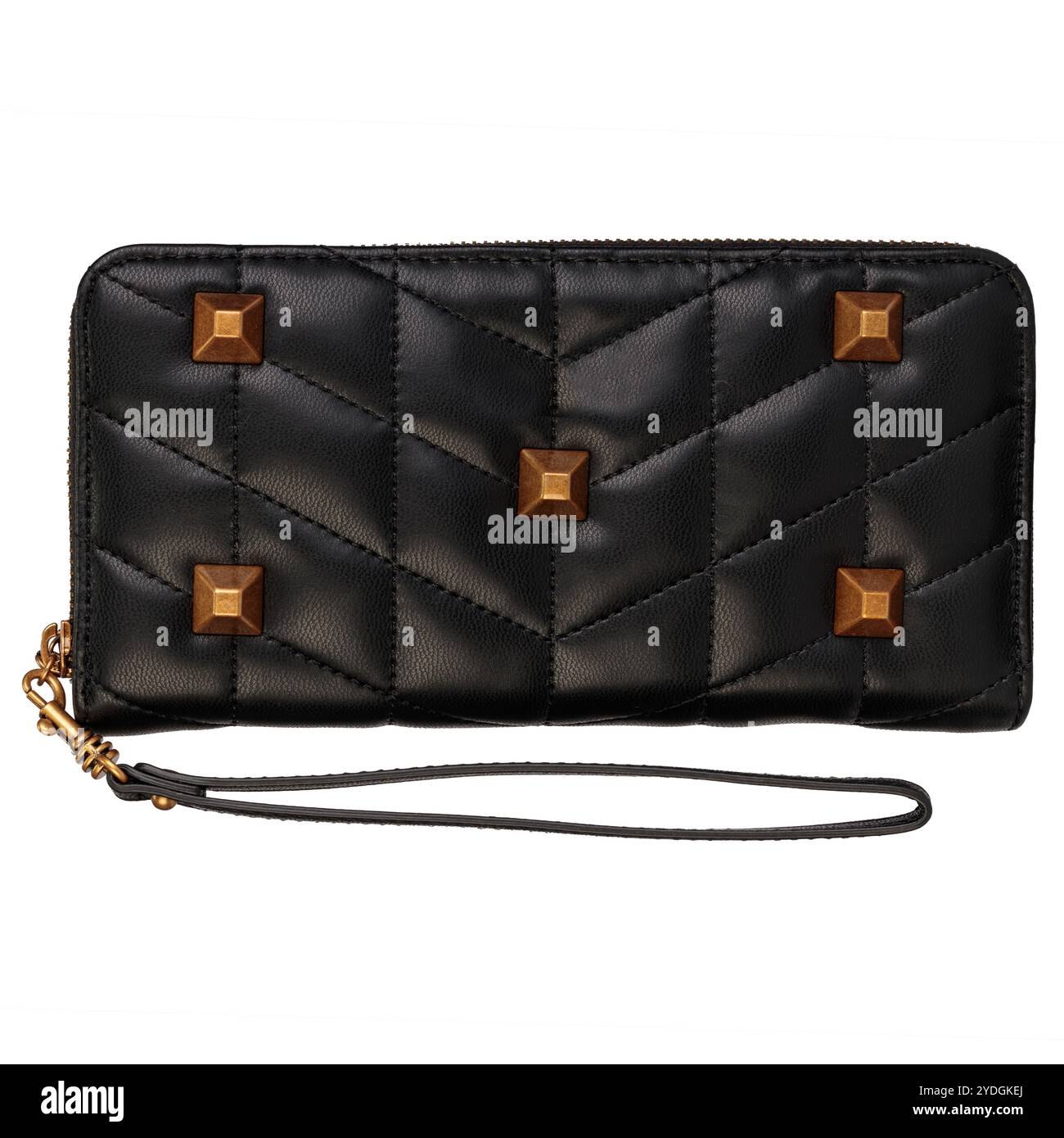 Black Quilted Wallet with Gold Studs Stock Photo