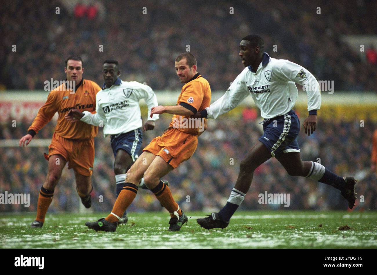 Wolves footballer Steve Bull and Sol Campbell Tottenham Hotspur v Wolverhampton Wanderers at White Hart Lane  FA Cup 27/1/96 Stock Photo