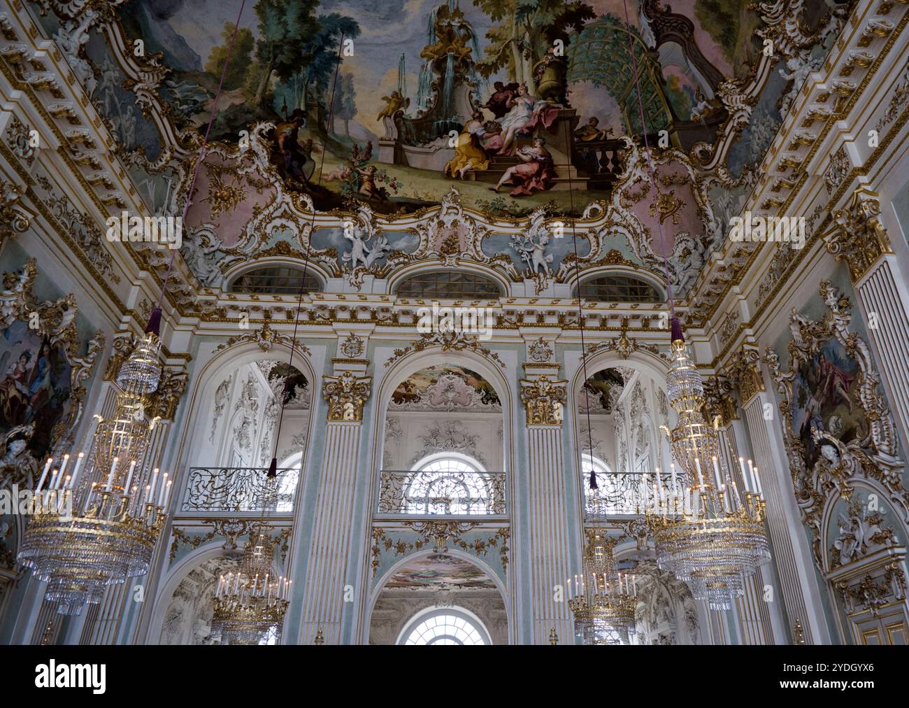 Steinerner Saal Rococo style filled grand hall in Nymphenburg Palace ...