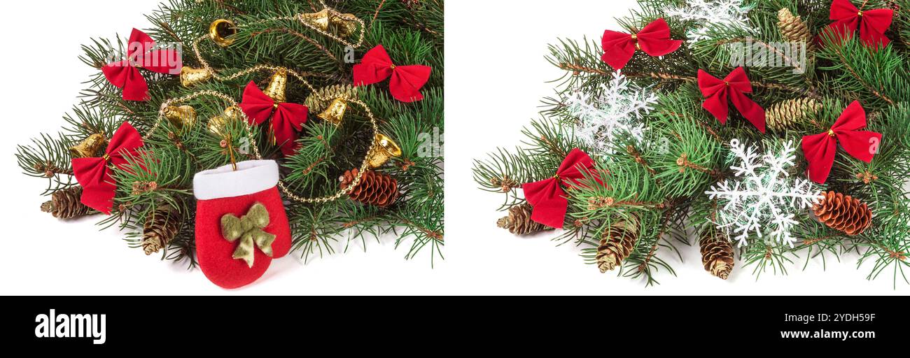 decorated Christmas fir branch isolated on white background Stock Photo ...