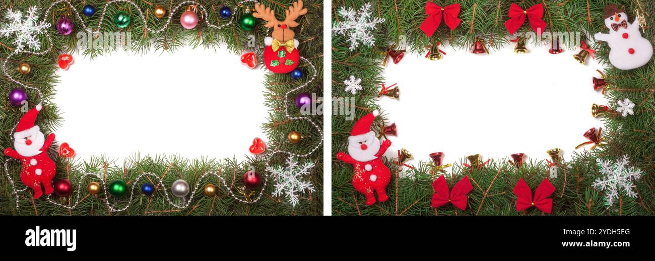 Christmas frame made of fir branches decorated with Santa Claus and ...