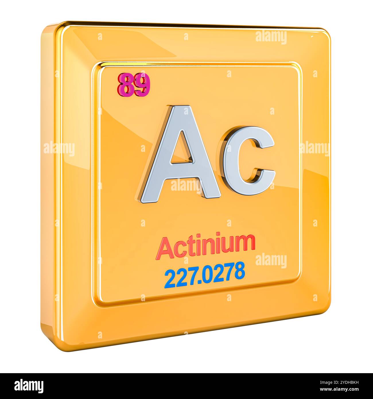 Actinium Ac, chemical element sign with number 89 in periodic table. 3D rendering isolated on white background Stock Photo