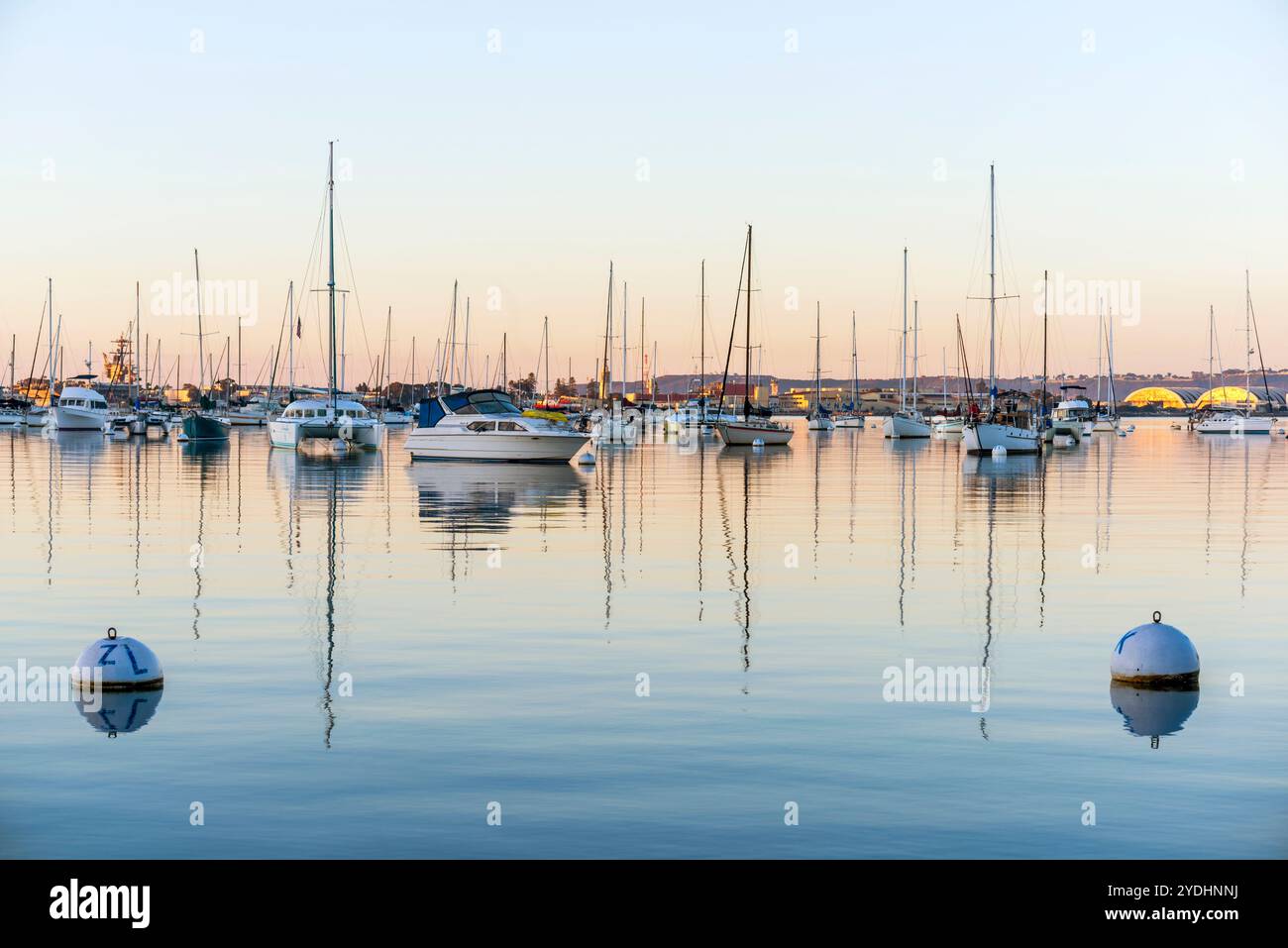 Calm sunrise at San Diego Harbor. Stock Photo