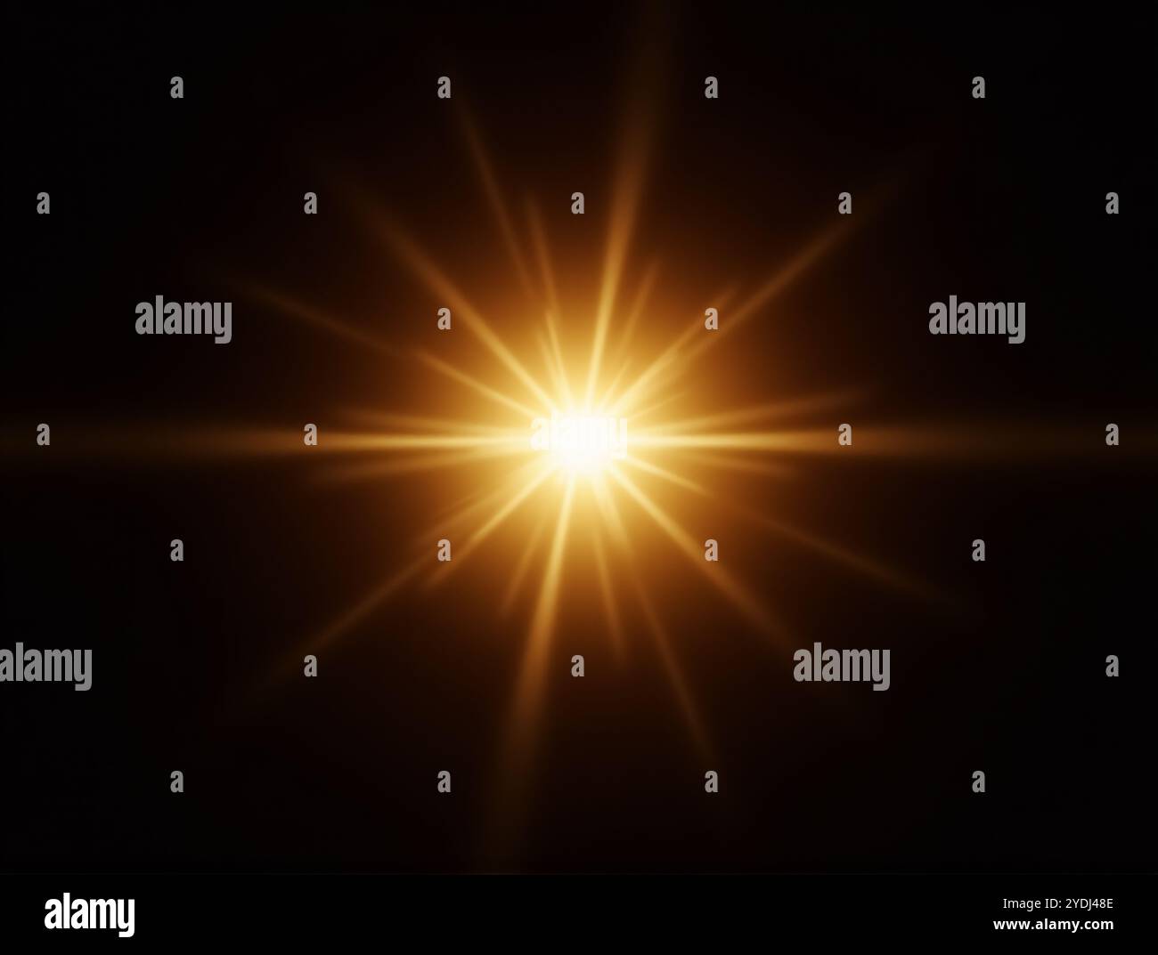 Ethereal Lens Flare and Golden Sunburst on Pitch Black Background with ...