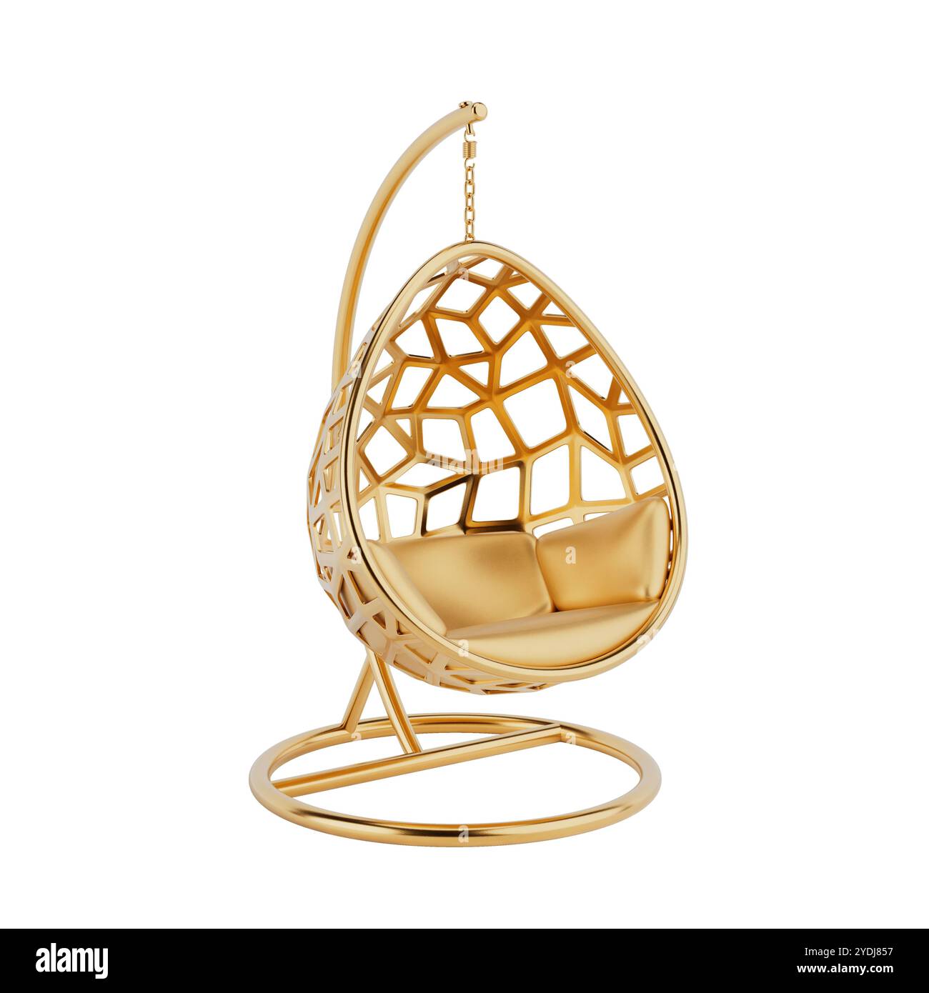 Golden Modern Hanging Chair In The Shape Of An Egg With A Frame And Golden modern hanging chair in the shape of an egg with a frame and