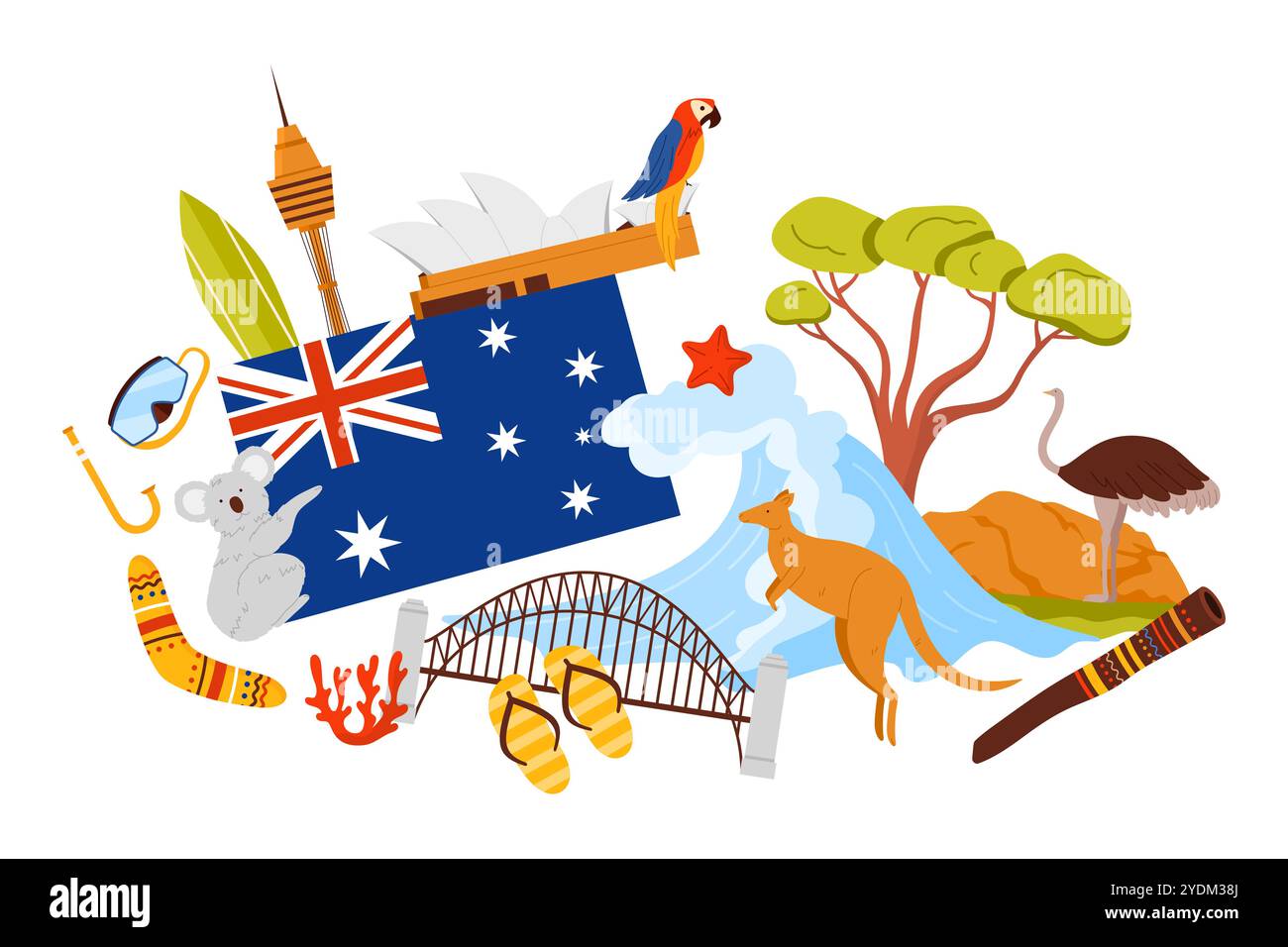 Travel to Australia, collage of famous landmarks, culture elements and
