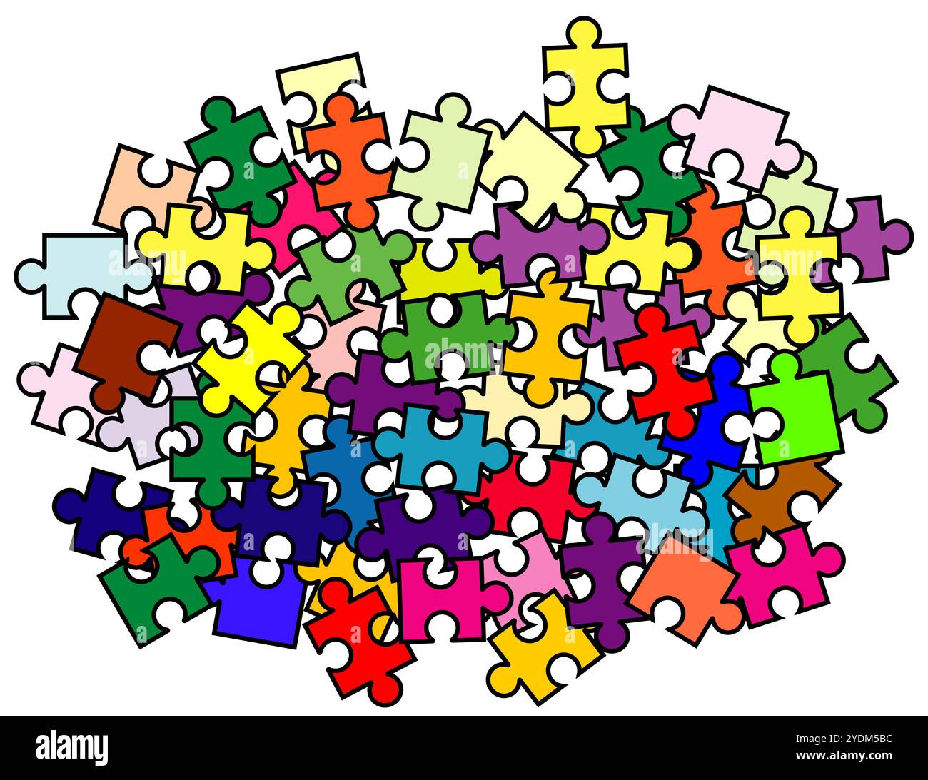 A multi colored jigsaw puzzle in a pile as a background Stock Photo