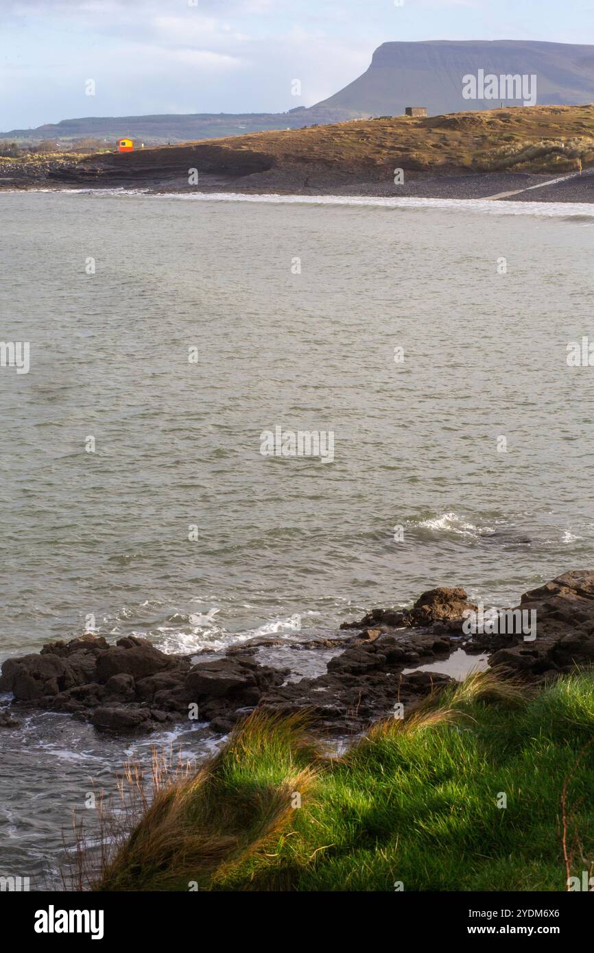 A view of Ben Bulben mountain from the shore at Rosses Point, Sligo. Stock Photo