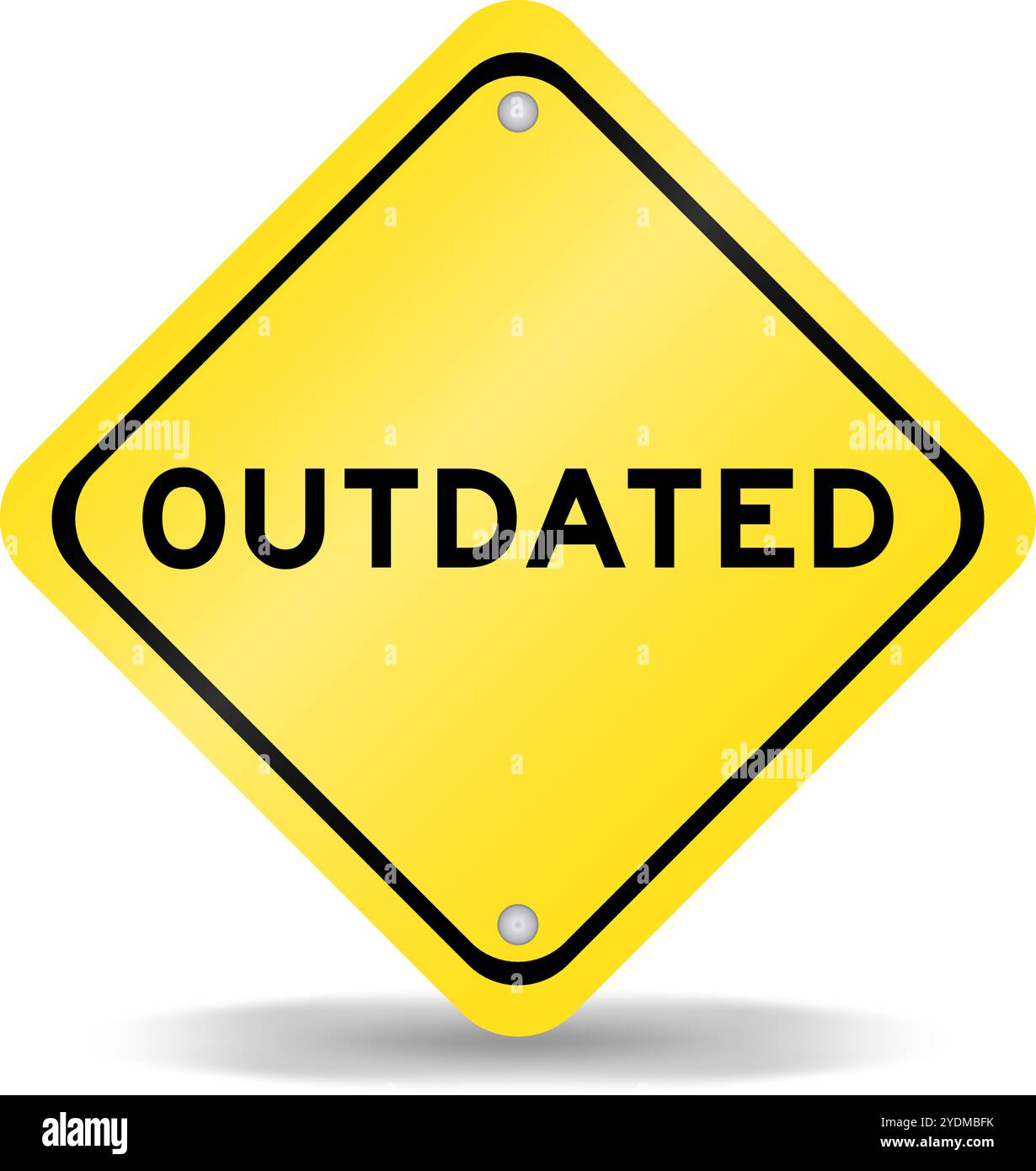 Yellow color transportation sign with word outdated on white background ...