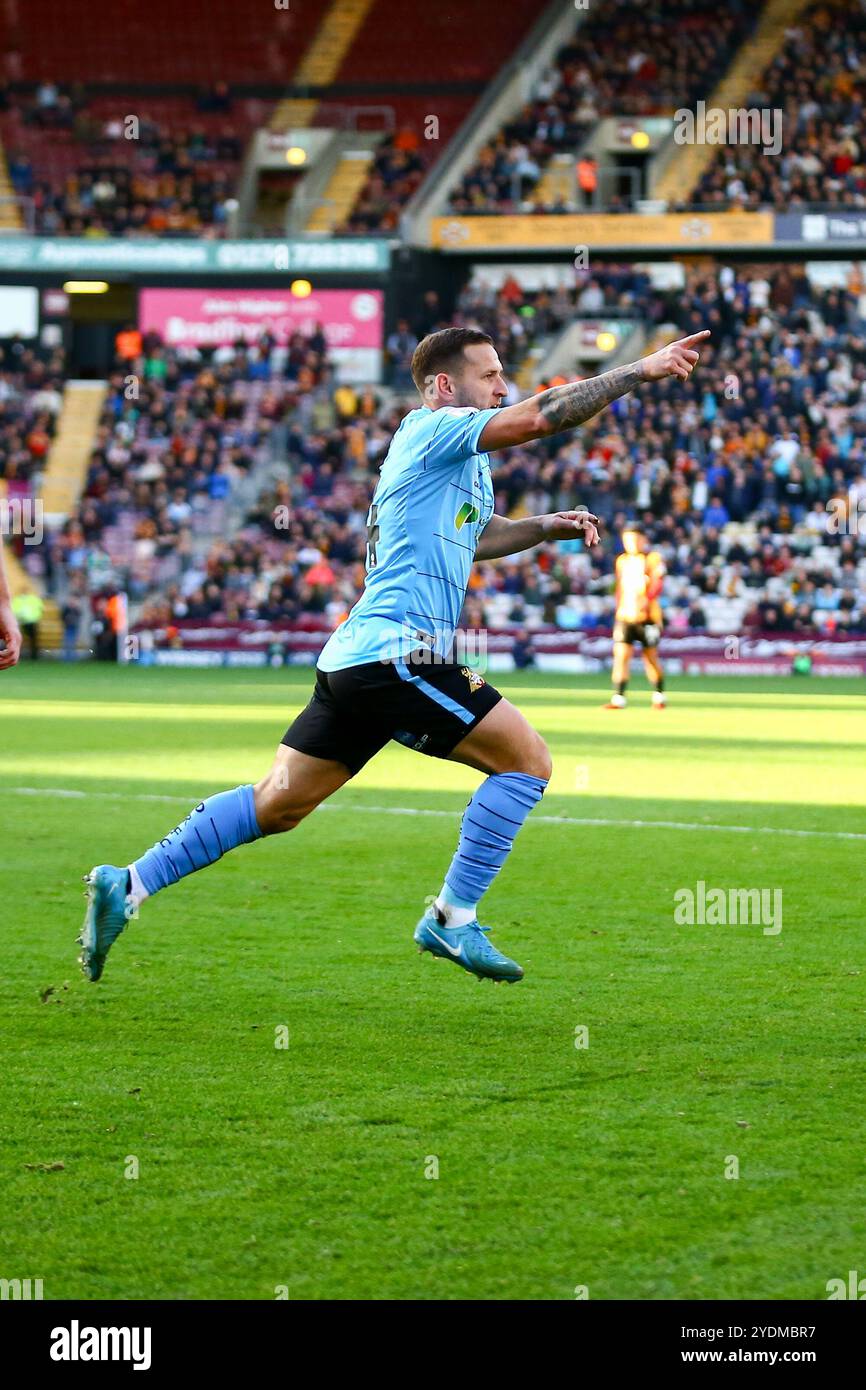 The University of Bradford Stadium, Bradford, England - 26th October 2024 Billy Sharp (14) of Doncaster Rovers celebrates after scoring the 2nd goal - during the game Bradford City v Doncaster Rovers, Sky Bet League Two,  2023/24, The University of Bradford Stadium, Bradford, England - 26th October 2024 Credit: Arthur Haigh/WhiteRosePhotos/Alamy Live News Stock Photo