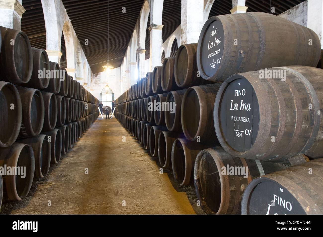Sherry reift in den Fässern des Weingutes Lustau in Jerez de la Frontera, Spanien. Stock Photo