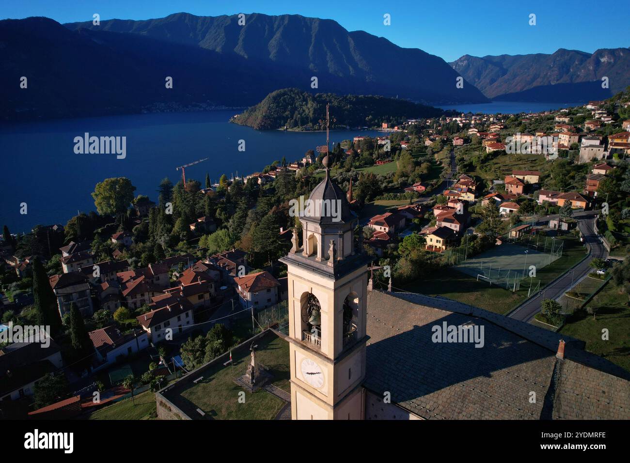 Aerial view above the Italian Lake Como Stock Photo