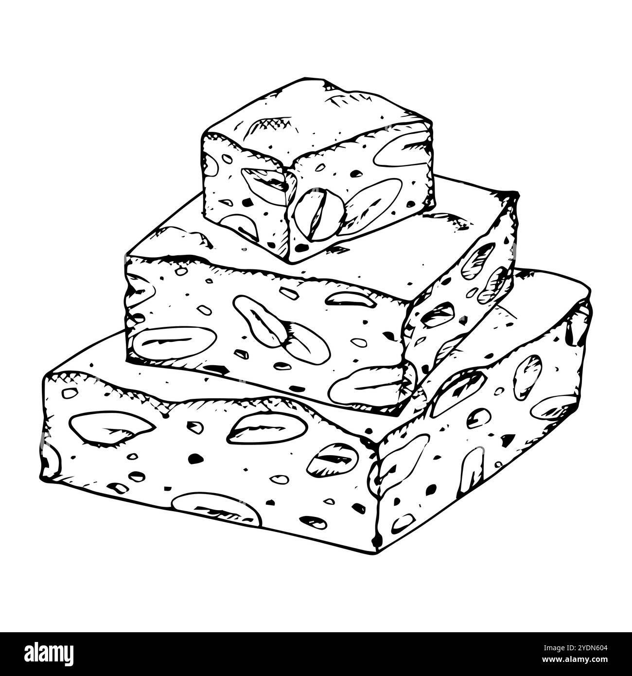 Hand drawn vector illustration of stacked nougat pieces with visible ...