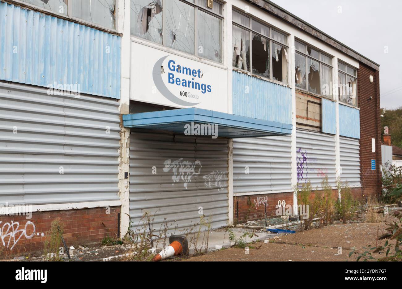 Former Gamet Bearings factory in Colchester, Essex which was closed in 2019 and has fallen into a state of disrepair. Stock Photo