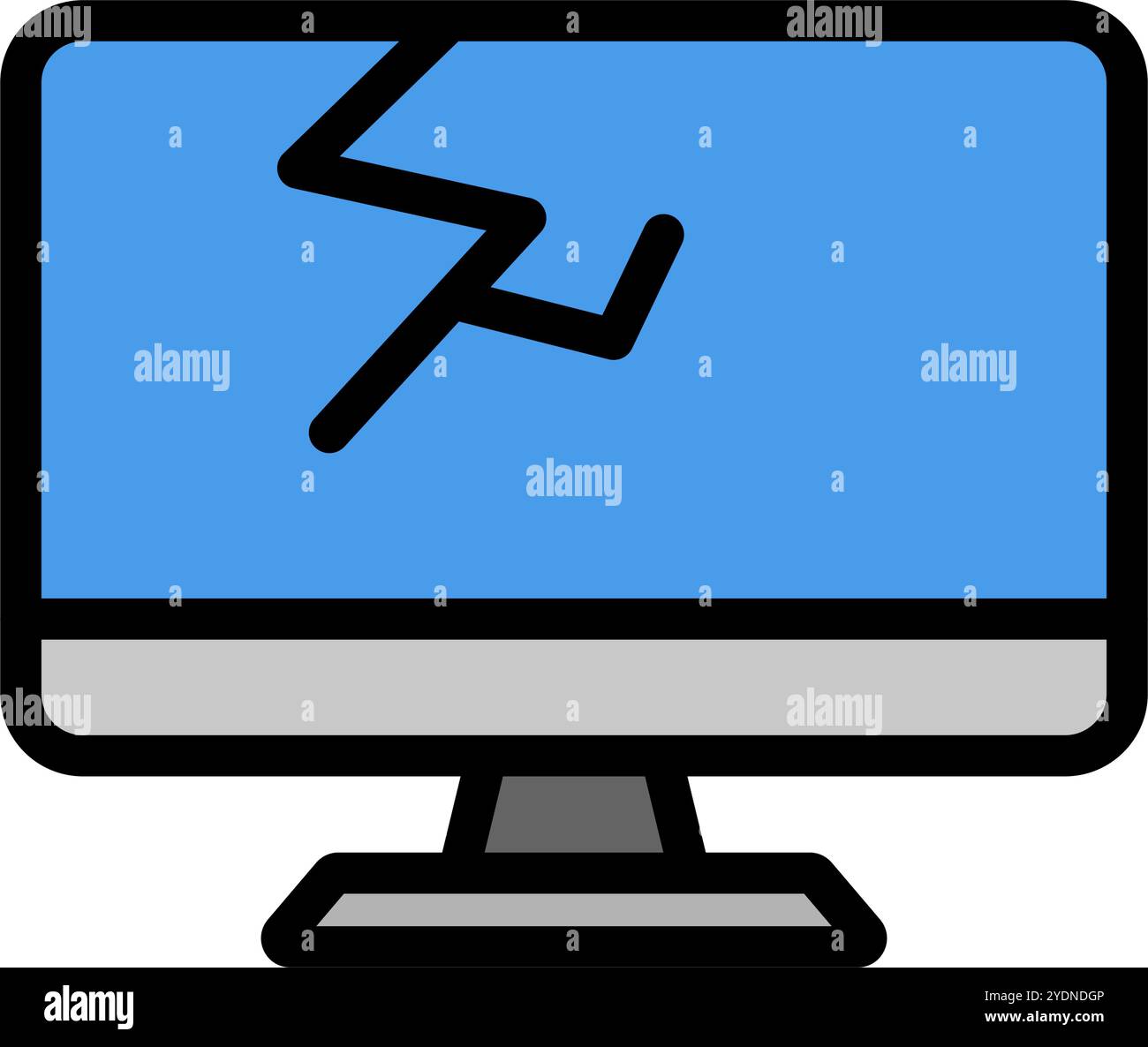 Flat design broken desktop PC icon. Editable vector. Stock Vector
