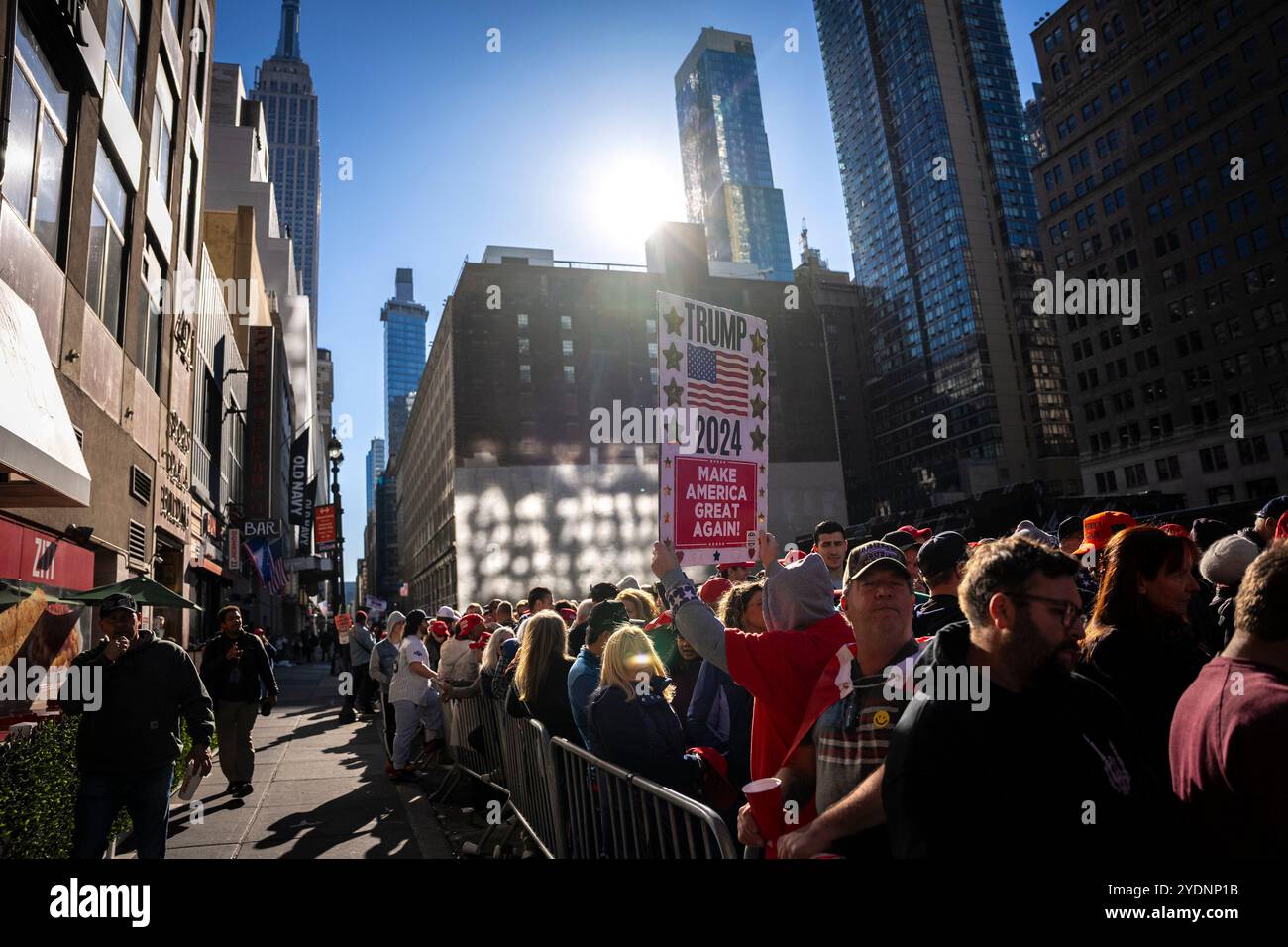 Trump supporters crowd together in line outside of Madison Square ...