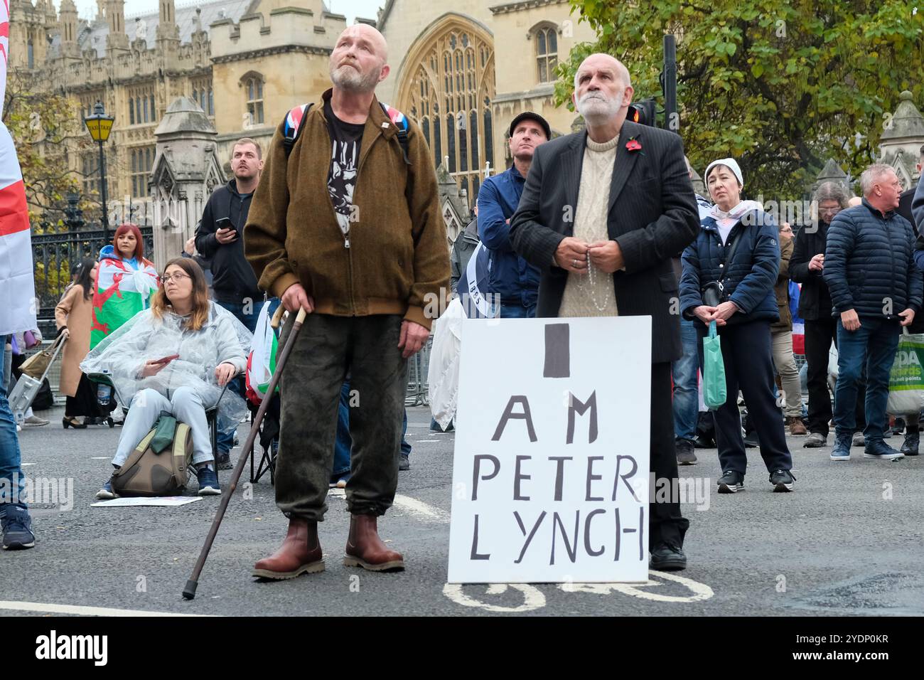 Men Summer Riots Attendees at a Tommy Robinson protest express support for Peter Lynch ...