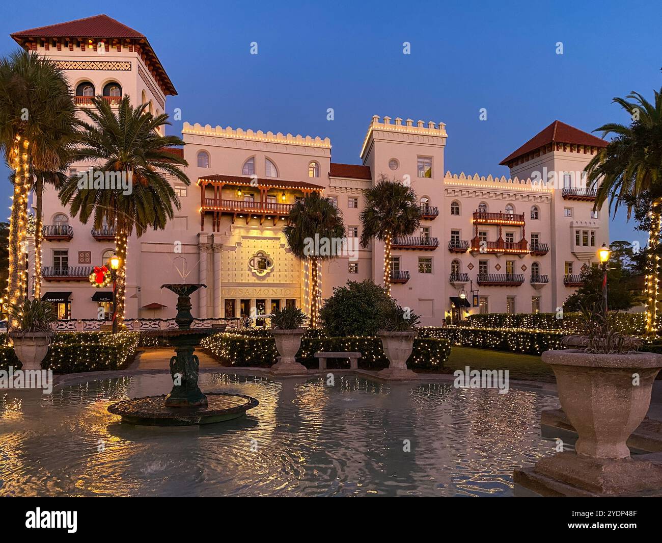 Casa Monica Hotel Formerly Cordova Hotel During The Nights of Lights Holiday Celebration, St. Augustine, Florida, USA - Smartphone Captured Stock Image