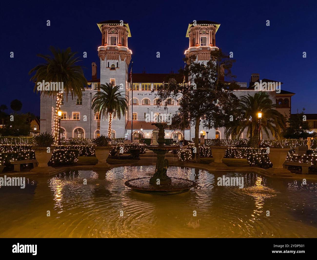 The Lightner Museum Formerly Hotel Alcazar During The Nights of Lights Holiday Celebration, St. Augustine, Florida, USA - Smartphone Captured Stock Image