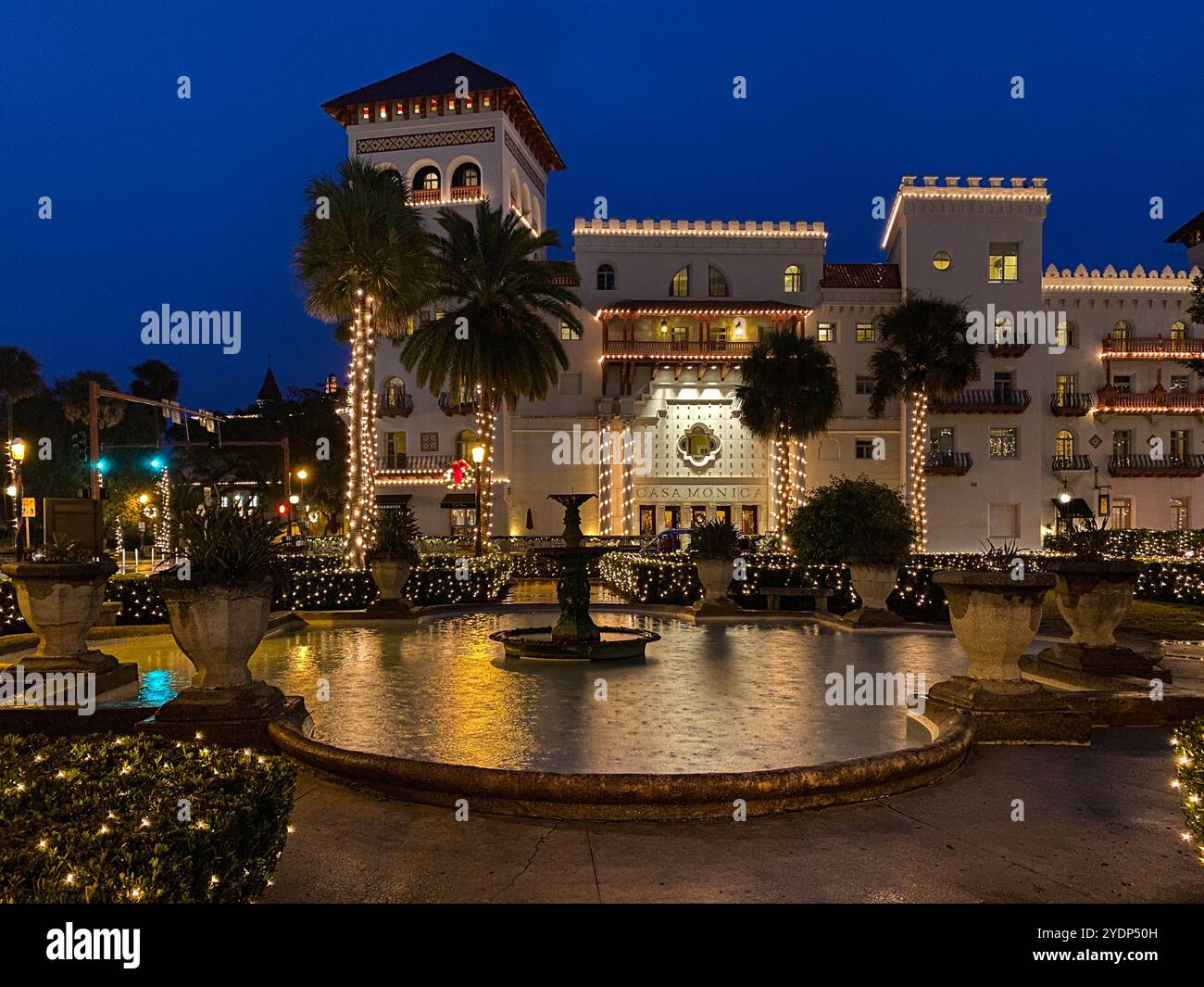 Casa Monica Hotel Formerly Cordova Hotel During The Nights of Lights Holiday Celebration, St. Augustine, Florida, USA - Smartphone Captured Stock Image