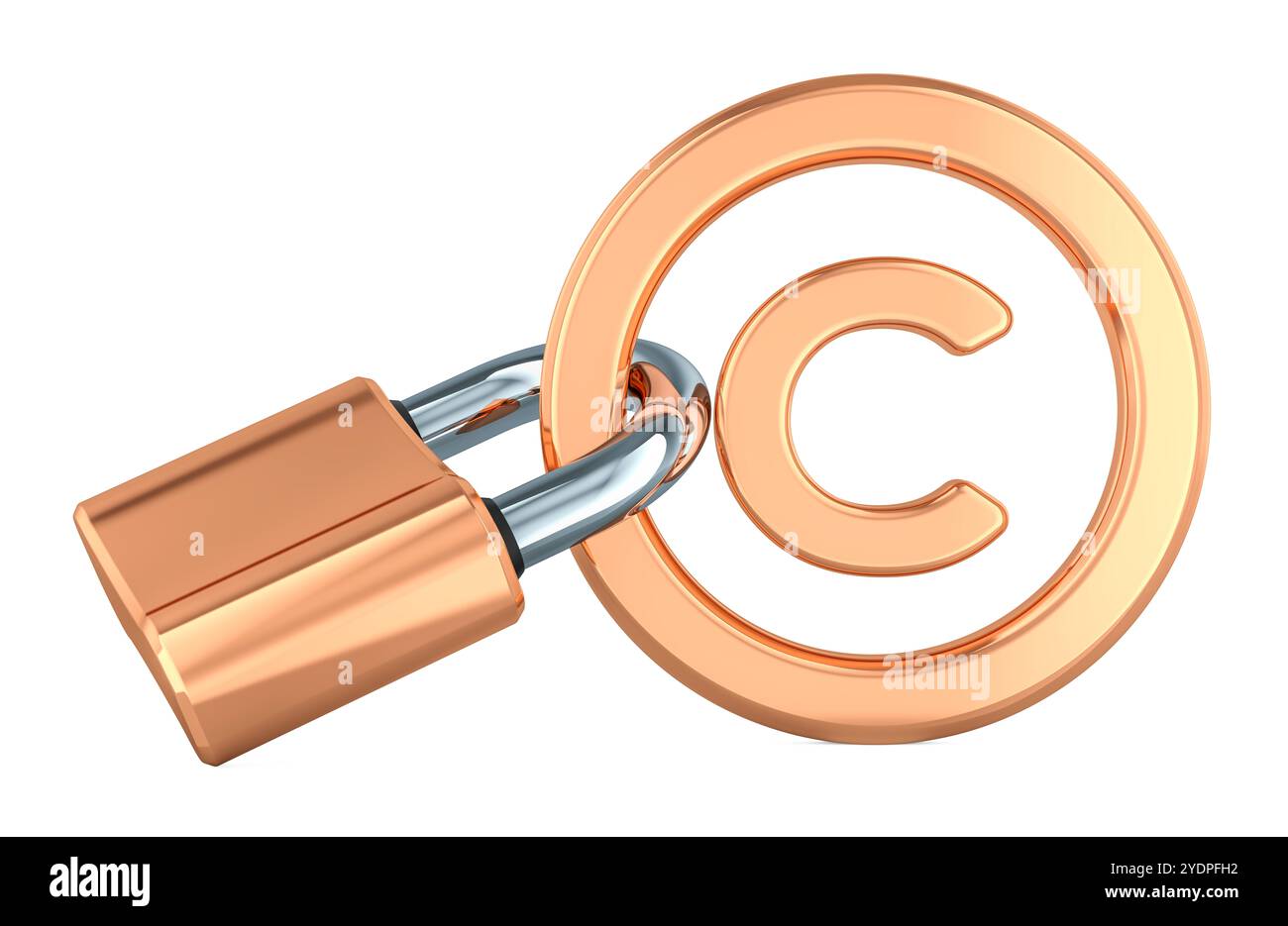 Copyright sign with padlock, 3D rendering isolated on white background ...