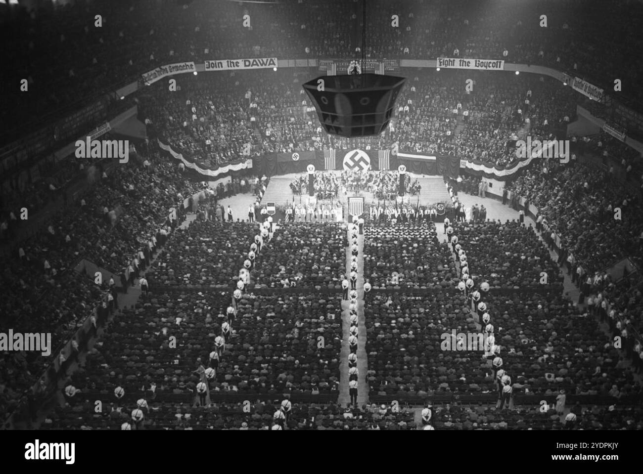 German American Bund rally New York, Madison Square Garden, February 20, 1939... Titled ' Pro-American Rally- Mass Demonstration of True Americanism.' Stock Photo