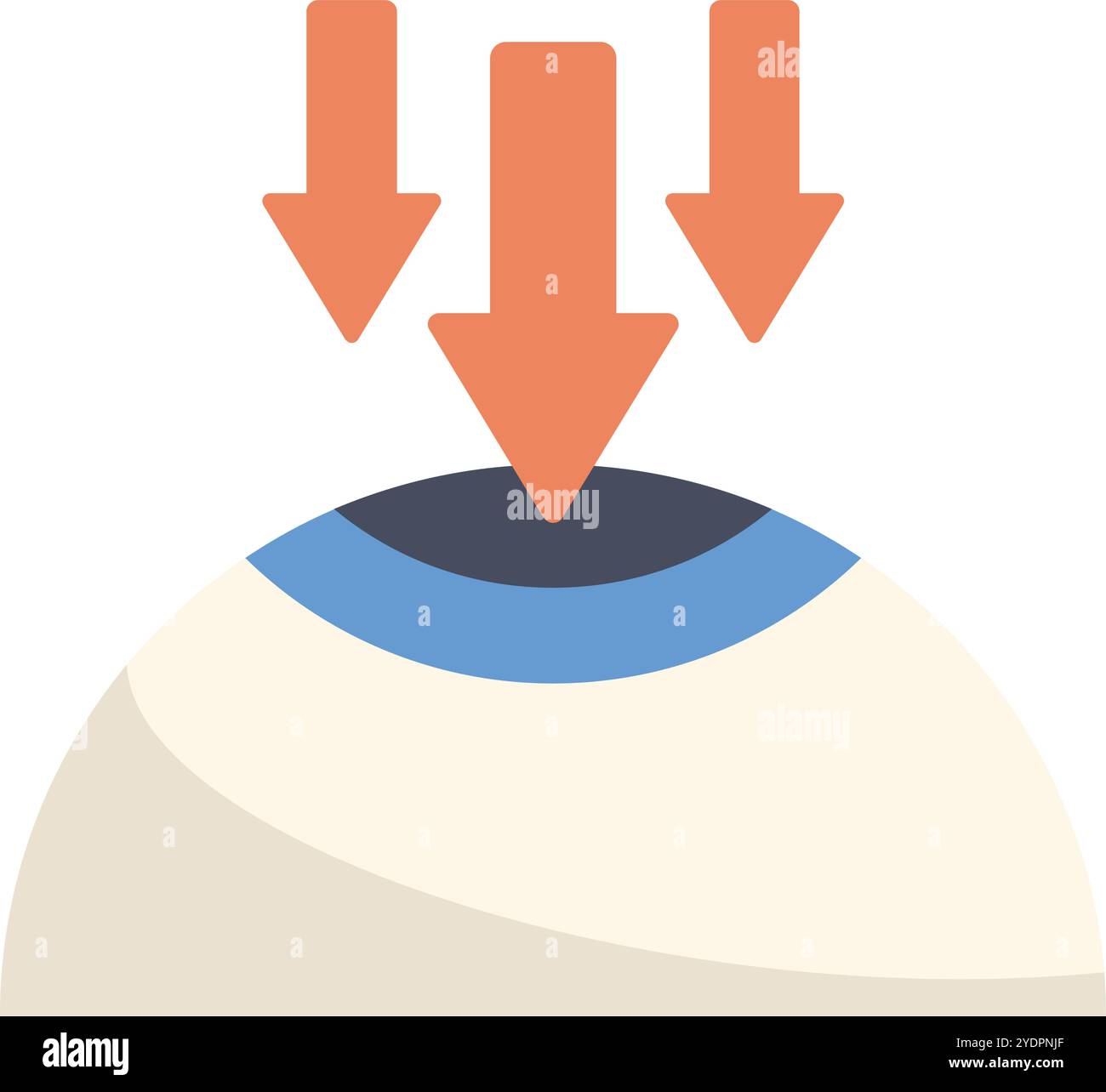 Illustration of three arrows pressing down on a human eye, representing eye pressure Stock Vector