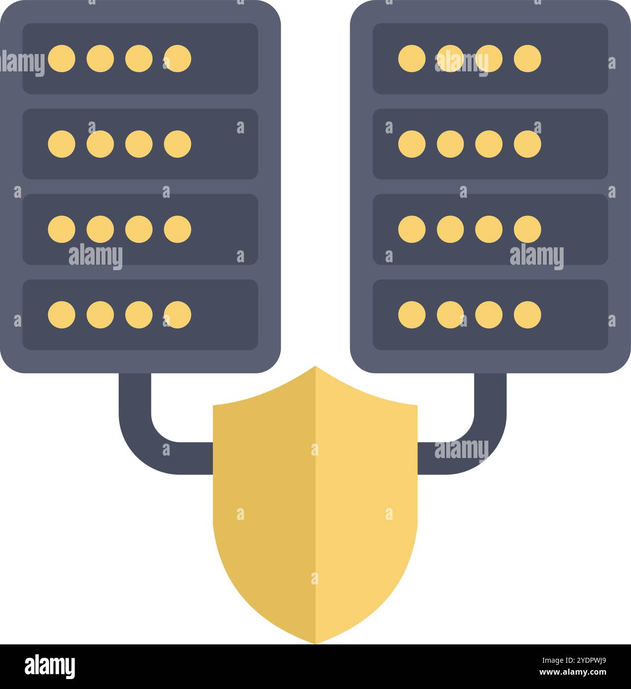 Server connection being protected with a shield representing data protection and secure network Stock Vector