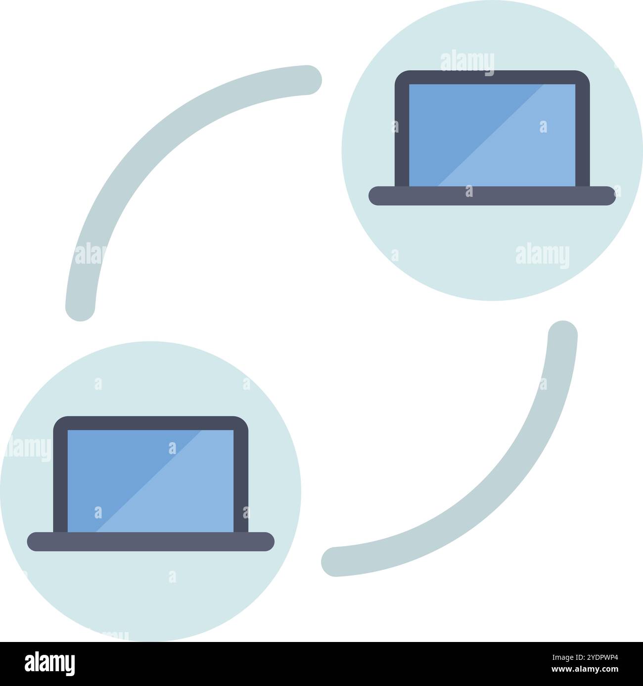 This minimal icon features two laptops exchanging data, representing a closed network or peer to peer file sharing Stock Vector