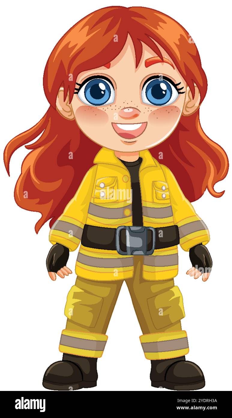 Illustration of a girl in firefighter uniform Stock Vector Image & Art ...