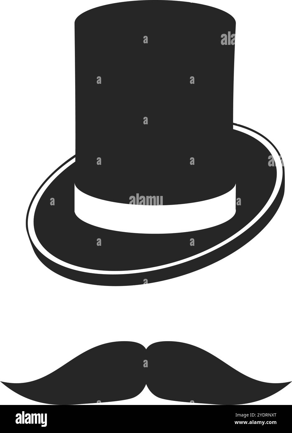Vintage top hat and moustache in black silhouette vector Stock Vector