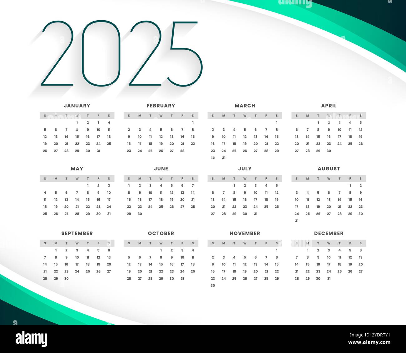 2025 full year calendar template office desk or wall vector Stock